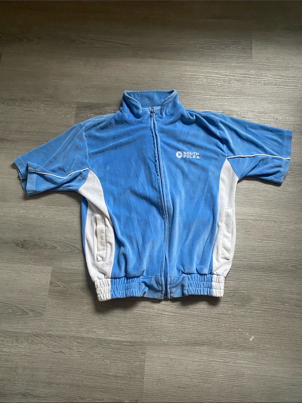 South Pole Light Blue & White Short-Sleeve Zip Fleece
